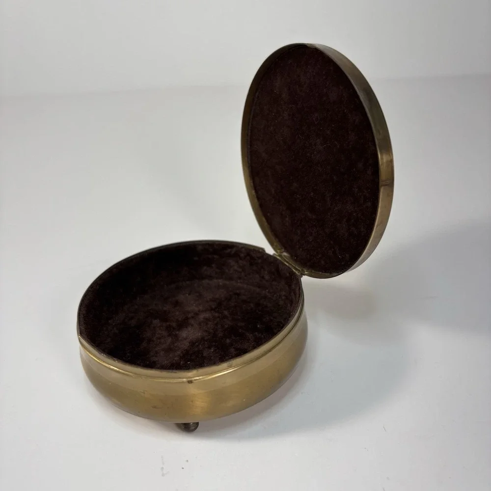 Vtg Floral Embroidered Gold trinket Box Petit Point Cottagecore Coquette